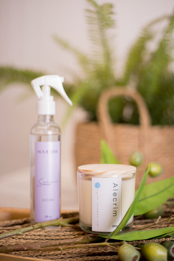 Kit vela pavio algodão e Home spray linha clássica ALECRIM